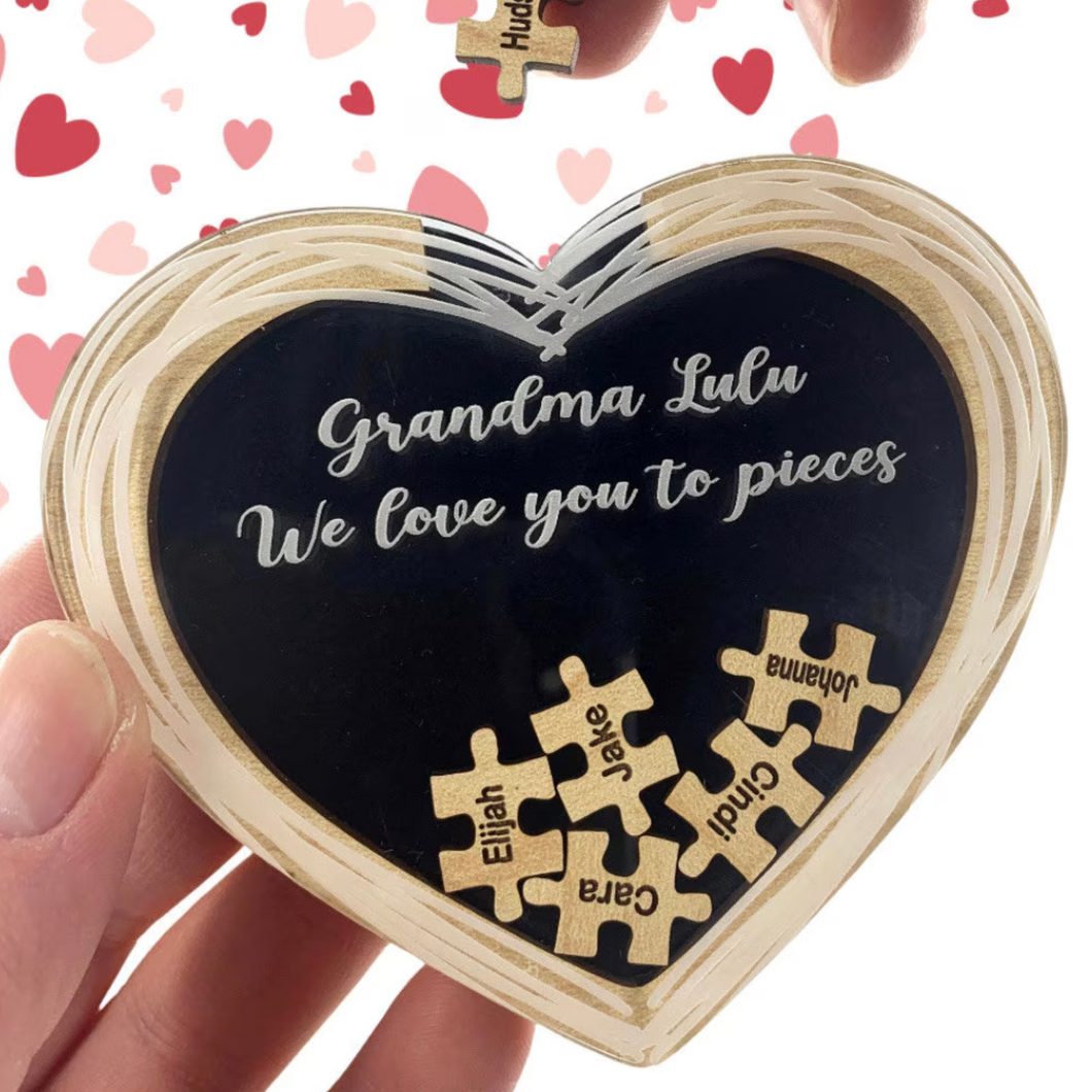 We Love You to Pieces MAGNET Personalized Heart Puzzle Gift for Grandma Grandpa with Grandchildren's Names on Pieces Customized Family Gifts