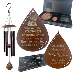 Sympathy "Listen to the Wind" Memorial Teardrop Wind Chime Gift in Memory Deep Tone and Personalized by Weathered Raindrop