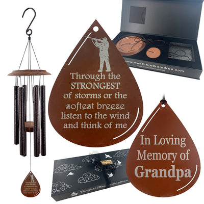Memorial Hunter Wind Chime Teardrop Sympathy Gift in Memory Deep Tone and Personalized by Weathered Raindrop