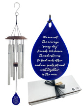 Friendship Wind Chime "We Brave Thunderstorms" Silver 34 inch Blue Teardrop Custom Gift by Weathered Raindrop