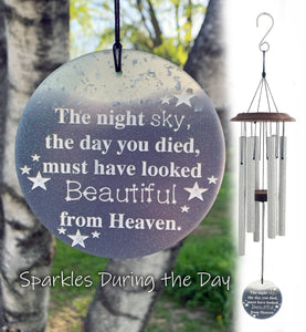 Sparkle In the Day/Glow In The Dark "The Night Sky From Heaven" Memorial 28 inch Wind Chime Sympathy Gift by Weathered Raindrop