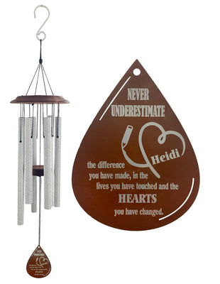 Teacher Appreciation Custom Wind Chime Gift Set with Raindrop or Leaf Sail - Deep Tone and Personalized - Thank You Gift for Teacher by Weathered Raindrop