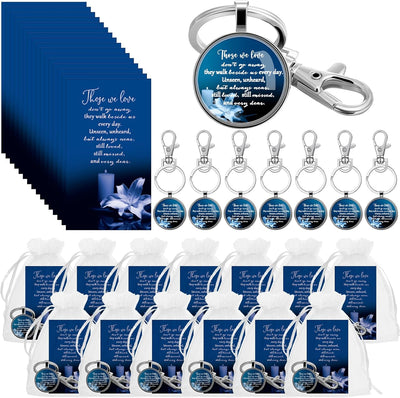 Funeral Favors for Guest Including Remember Keychain Prayer Cards Organza Bags for Memorial Celebration of Life(Dark Blue, 12 Sets)