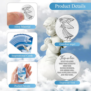 50 Sets Memorial Angel Sign Coins Set Includes 50 Funeral Pocket Angel Tokens Guardian Pocket Angel Coins 50 Peace Dove Pattern Cards Memorial Prayer Cards and 50 White Organza Bags