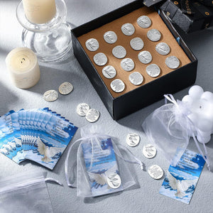 50 Sets Memorial Angel Sign Coins Set Includes 50 Funeral Pocket Angel Tokens Guardian Pocket Angel Coins 50 Peace Dove Pattern Cards Memorial Prayer Cards and 50 White Organza Bags