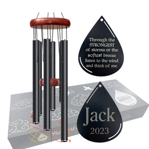 Memorial Teardrop Wind Chimes Personalized 28" Black Wind Chimes for Outside Deep Tone Wind Chimes with 6 Aluminum Tubes Courtyard Decoration. Windchimes Outdoor Create an Enjoyable Atmosphere & Gift for Heaven Days, Loss, Mothers Day