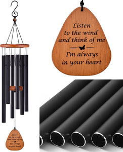 Memorial Sympathy Wind Chimes for Loss of Loved One, Bereavement Gift in Memory, Memorial Gifts for Loss of Mother Father Condolences Gift Basket, 32" Black
