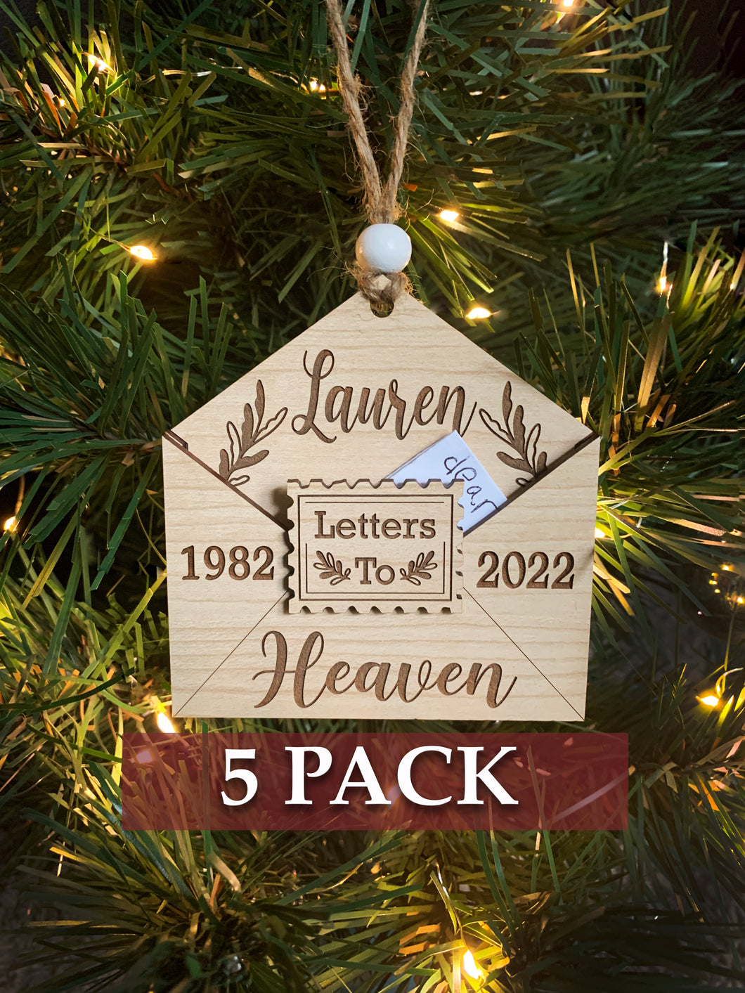 5 PACK Letters to Heaven Memorial Holiday Ornament | Envelope Holds Letters | Remembering Loved One Personalized Gift by Weathered Raindrop