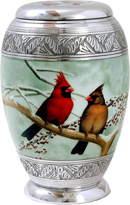 Beautiful Cardinal Couple Bird Cremation Large Urn for Human Ashes - Handcrafted - Affordable Urn for Ashes (Adult (200 Lbs) – 10.5 X 6 “, Urn)