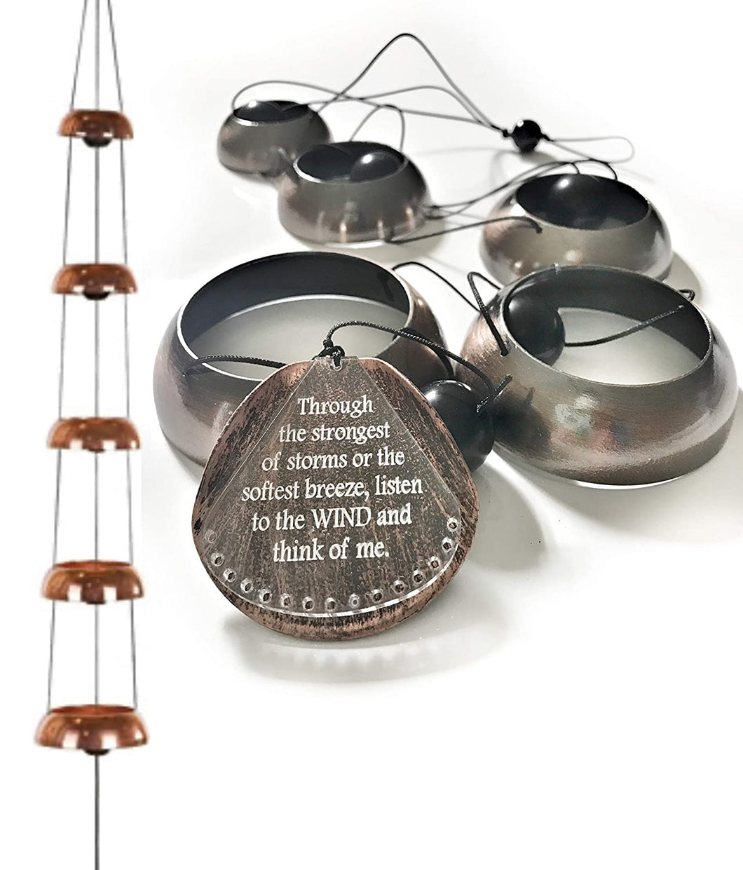 Graceful Grieving Bronze Memorial Wind Temple 5 Tiered Bells In Memory of A Loved One in Heaven Sympathy Gifts by Weathered Raindrop