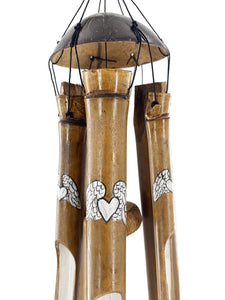 Bamboo Memorial Wind Chime | Personalized Heart | Painted Heart and Angel Wings Sympathy Wind Chime Gift | Option to Customize Back of Teardrop