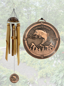 Memorial "Fishing in Heaven" Sympathy Gift Custom Bamboo Wind Chime by Weathered Raindrop