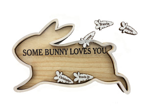 Some Bunny Loves You Easter Magnet or Stand Personalized Gift for Mom, Grandma, Grandpa with Children's Names on Pieces Customized Family Gifts