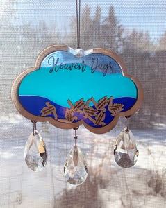 Sun Catcher Personalized Cloud Remembering Heaven Days Custom Doves Loved Ones Names, Birth Date & Heaven Date - Add More Through the Years
