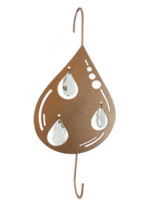 Teardrop Hanging Hook for Wind Chimes, Bird Feeders, Plants, Memorial Garden - Copper Raindrop with Crystal Prisms by Weathered Raindrop