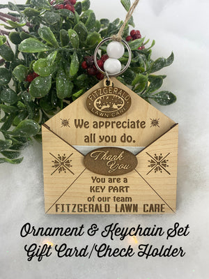 Employee Ornament & Keychain Gift Set | Envelope Gift Card Holder | Add Company Logo Corporate Thank You Holiday Gifts Custom Appreciation