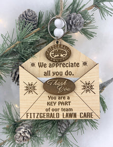 Employee Ornament & Keychain Gift Set | Envelope Gift Card Holder | Add Company Logo Corporate Thank You Holiday Gifts Custom Appreciation