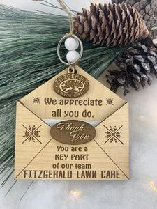 Employee Ornament & Keychain Gift Set | Envelope Gift Card Holder | Add Company Logo Corporate Thank You Holiday Gifts Custom Appreciation