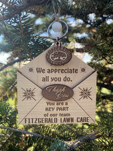 Employee Ornament & Keychain Gift Set | Envelope Gift Card Holder | Add Company Logo Corporate Thank You Holiday Gifts Custom Appreciation