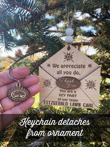 Employee Ornament & Keychain Gift Set | Envelope Gift Card Holder | Add Company Logo Corporate Thank You Holiday Gifts Custom Appreciation