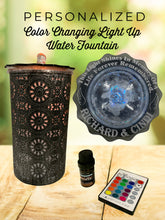 Custom Memorial Water Fountain, Color Changing, Light Up “This Light Shines in Memory of a Life Forever Remembered" Diffuser Indoor Outdoor