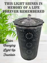Custom Memorial Water Fountain, Color Changing, Light Up “This Light Shines in Memory of a Life Forever Remembered" Diffuser Indoor Outdoor