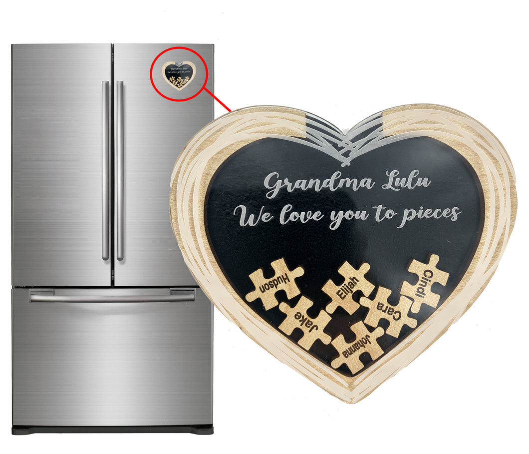 Mothers Day Gift We Love You to Pieces MAGNET Personalized Heart Puzzle Gift for Grandma Grandpa with Grandchildren's Names
