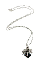 Heart & Dragonfly Memorial Sterling Jewelry Ashes Necklace CREMATION URN Pendant and custom necklace display by Weathered Raindrop