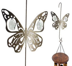 Butterfly Hanging Hook for Wind Chimes, Bird Feeders, Plants, Memorial Garden - Copper Butterfly with Crystal Prisms by Weathered Raindrop
