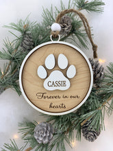 Pet Memorial Holiday Ornament "Forever in our Hearts" In Memory of Dog or Cat Sympathy Gift Paw Prints by Weathered Raindrop
