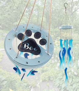 SALE: Sea Glass Paw Print Pet Memorial Wind Chime Sun Catcher Sympathy Gift in Blue or Green by Weathered Raindrop