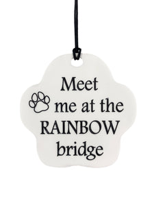 Meet Me at the Rainbow Bridge Pet Memorial Gift Set Beaded Silver Wind Chime In Memory of a Dog or Cat Sympathy Paw Print Gifts