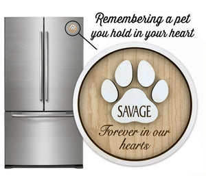 Pet Memorial Magnet "Forever in our Hearts" In Memory of Dog or Cat Sympathy Gift Paw Prints by Weathered Raindrop