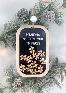 Puzzle Ornament Holiday Grandparent Gift "We Love You to Pieces" Personalized Grandchildren Ornament by Weathered Raindrop