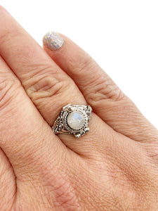 Ring for Ashes "Moonstone" Cremation Sterling Silver Urn Jewelry with custom ring display by Weathered Raindrop