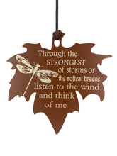 Memorial Dragonfly Wind Chime Leaf Sympathy Gift in Memory Deep Tone and Personalized by Weathered Raindrop