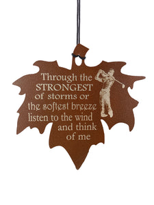 Memorial Golfer Wind Chime Leaf Sympathy Gift in Memory Deep Tone and Personalized by Weathered Raindrop