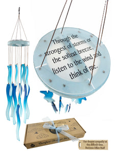SALE: Sea Glass Blue Waves "Listen to the Wind" Memorial Wind Chime Sun Catcher Sympathy Gift by Weathered Raindrop