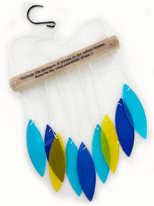 SALE: Stained Glass "Listen to the Wind" Custom Blue Memorial Wind Chime Sun Catcher Sympathy Gift by Weathered Raindrop