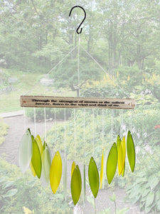 SALE: Stained Glass Memorial "Listen to the Wind and Think of Me" Custom Green Wind Chime Sun Catcher Combo Sympathy Gift by Weathered Raindrop