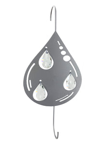 Teardrop Hanging Hook for Wind Chimes, Bird Feeders, Plants, Memorial Garden - Silver Raindrop with Crystal Prisms by Weathered Raindrop