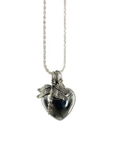 Heart & Dragonfly Memorial Sterling Jewelry Ashes Necklace CREMATION URN Pendant and custom necklace display by Weathered Raindrop