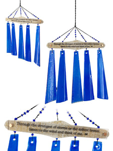 SALE Memorial Custom Whitewash Driftwood Wind Chime Sun Catcher in Cobalt Blue Sympathy Gift by Weathered Raindrop