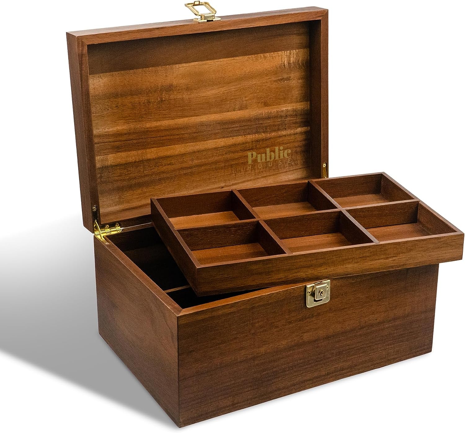 Locking Wooden Keepsake Box, Customizable Design with Adjustable Tray –  Weathered Raindrop