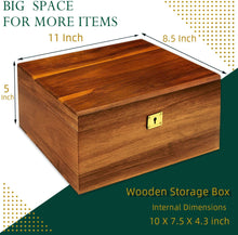 Wooden Storage Box with Hinged Lid and Locking Key Large Premium Solid Acacia Keepsake Chest Box -Storage Space to Organize Jewelry, Toys, and Keepsakes in a Beautiful Wooden Decorative Box Crate